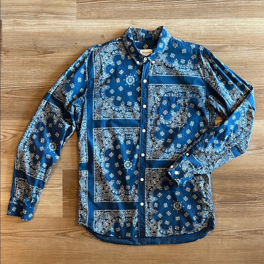 Sezane Blue Paisley Button-Down Shirt